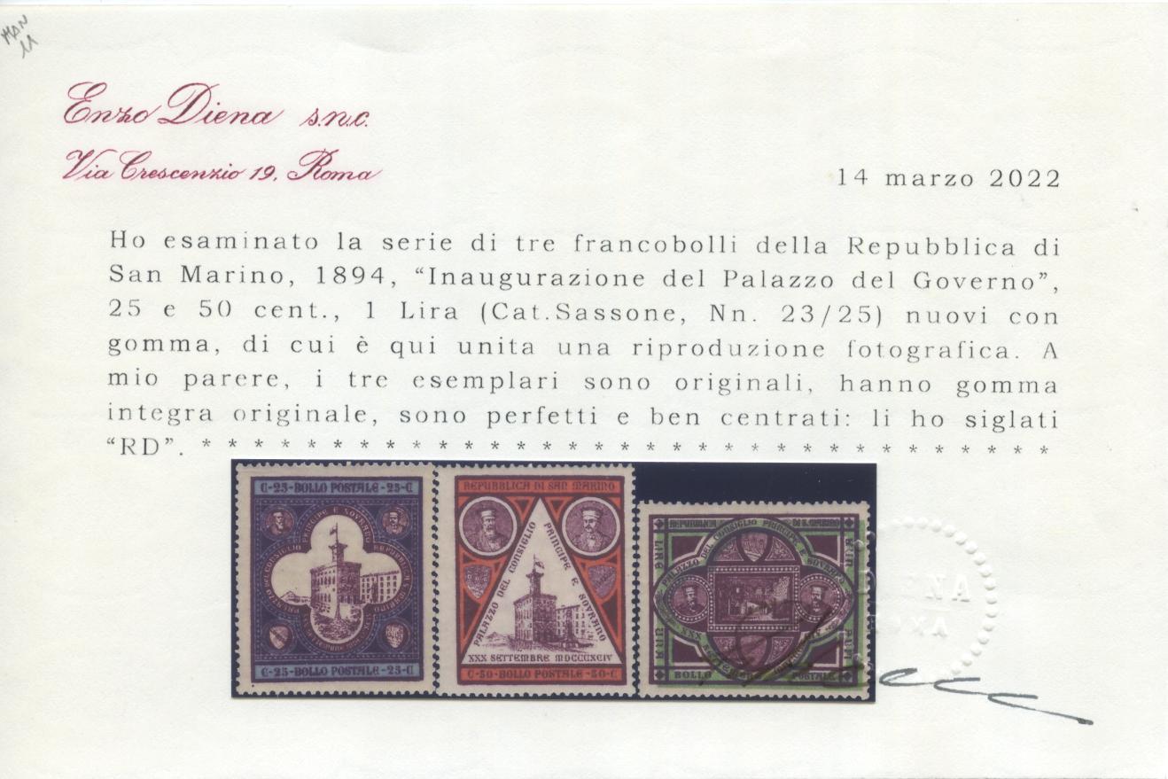 Scansione lotto: SAN MARINO 1894 PALAZZO 3V. 2 ** LUSSO CERT.