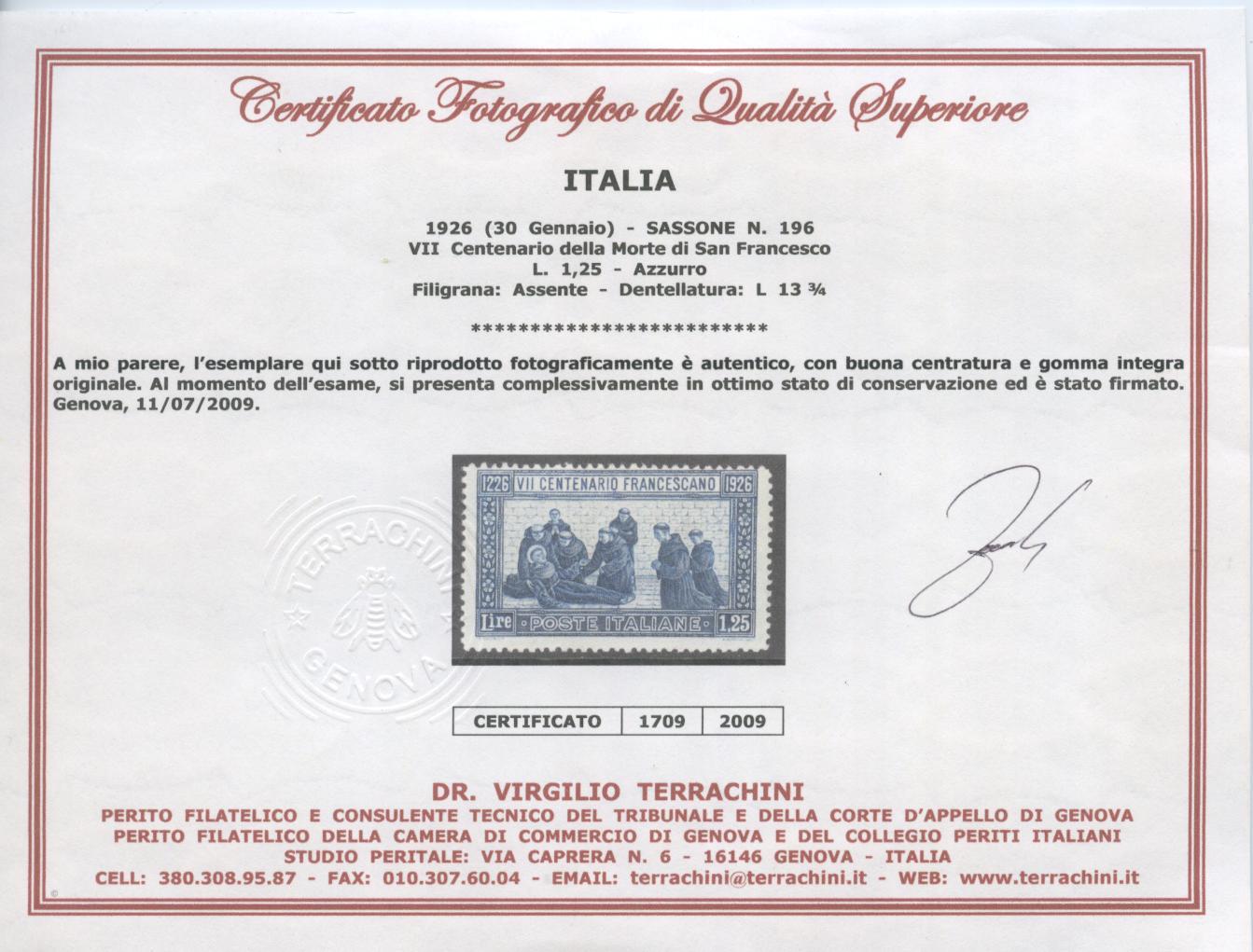 Scansione lotto: REGNO 1926 S. FRANCESCO RARO 4 **  CERT.