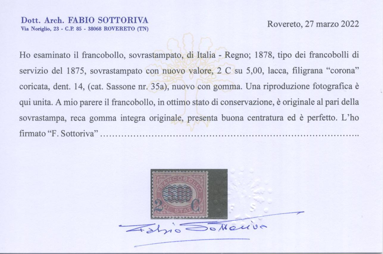 Scansione lotto: REGNO 1878 2C. SU L.5,00 5 ** CENTRATO CERT.