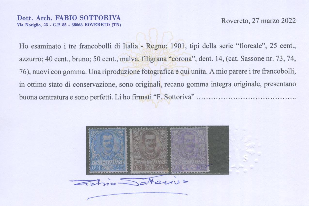 Scansione lotto: REGNO 1901 FLOREALE 11V. **  CERT.