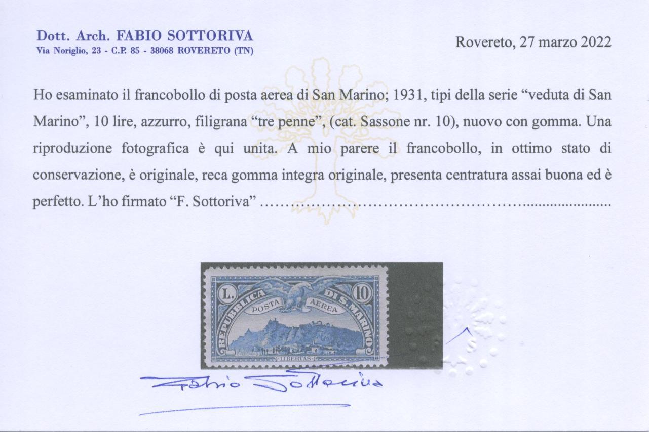 Scansione lotto: SAN MARINO 1931 VEDUTE P.A. 10V. ** CENTRATO CERT.