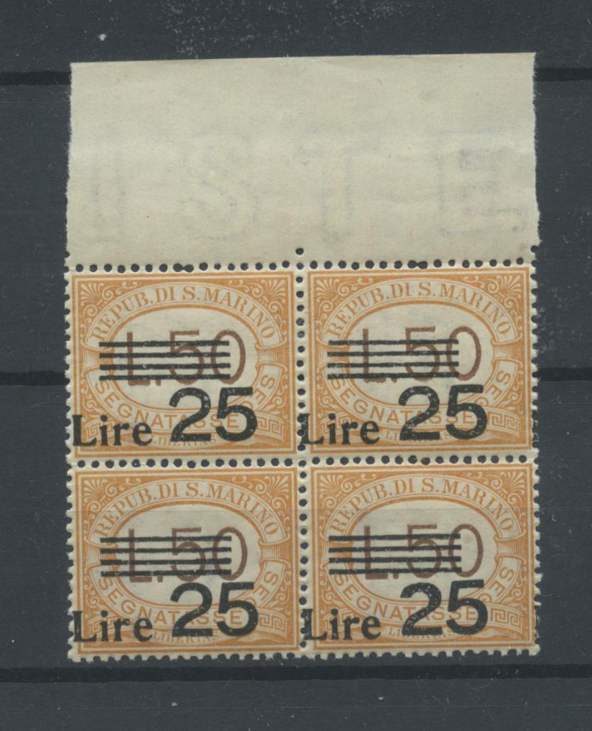 Scansione lotto: SAN MARINO 1943 TASSE L.25 SU L.50 X4 ** LUSSO