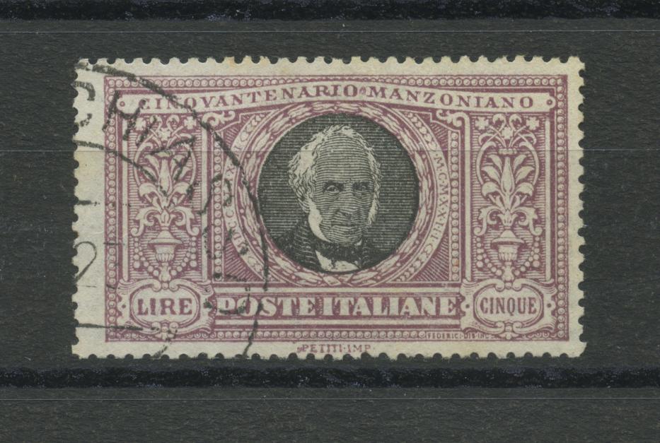 Scansione lotto: REGNO 1923 MANZONI L.5(originale) 2 US.  CERT.