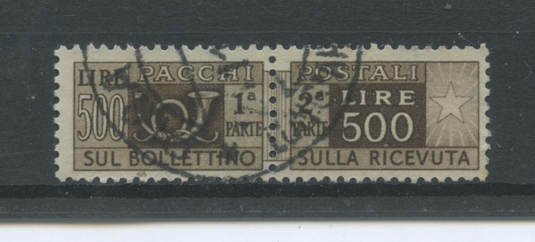 Scansione lotto: REPUBBLICA 1946/51 PACCHI RUOTA L.500 US. CENTRATO