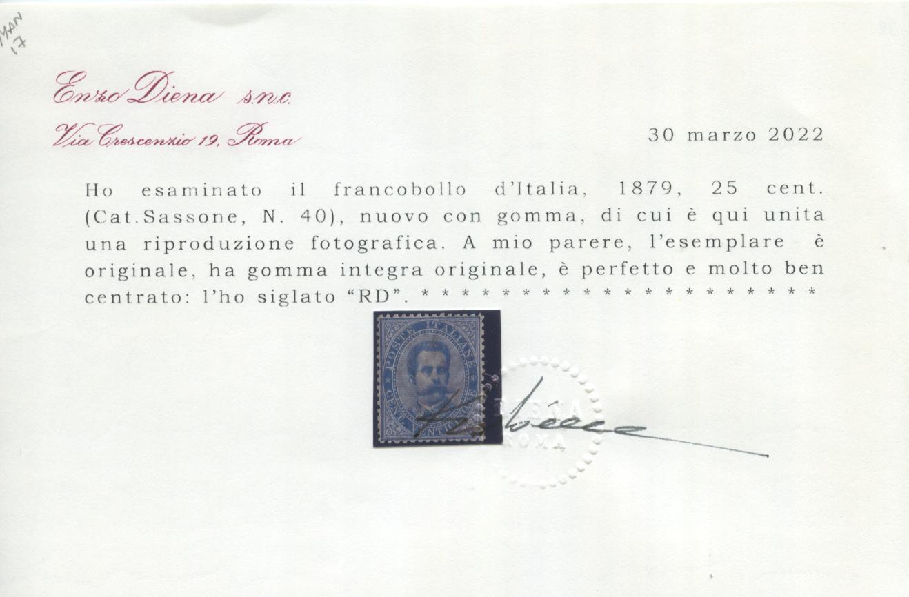 Scansione lotto: REGNO 1879 25C. ** LUSSO CERT.