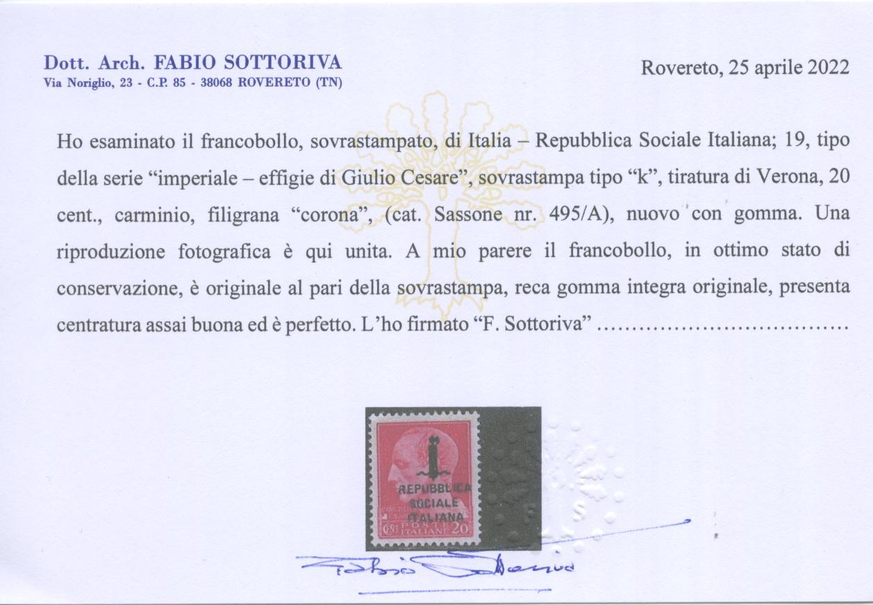 Scansione lotto: RSI E LUOGOTENENZA 1944 GIULIO CESARE **  CERT.