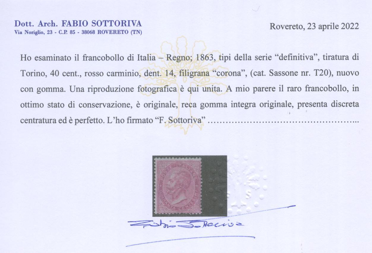 Scansione lotto: REGNO 1863 40C. LONDRA 3 **  CERT.