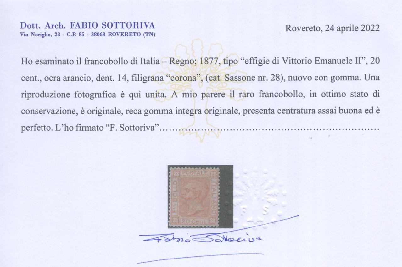 Scansione lotto: REGNO 1877 C.20 OCRA 6 ** CENTRATO CERT.