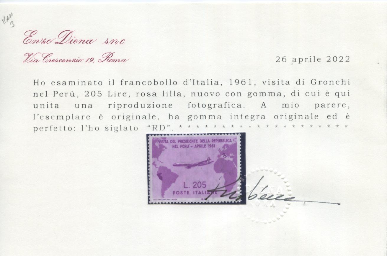 Scansione lotto: REPUBBLICA 1961 GRONCHI ROSA ** CENTRATO CERT.