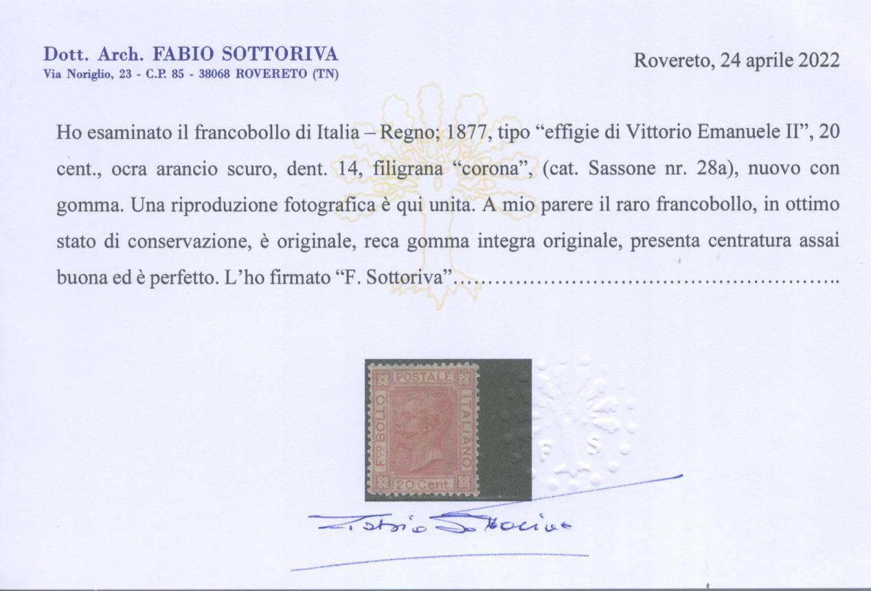 Scansione lotto: REGNO 1877 C.20 OCRA 2 ** CENTRATO CERT.