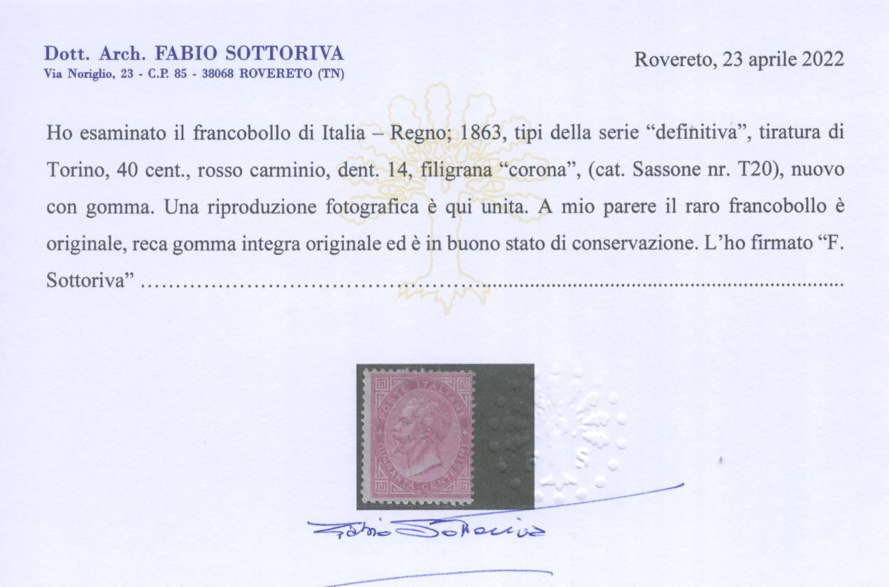 Scansione lotto: REGNO 1863 40C. TORINO 5 **  CERT.