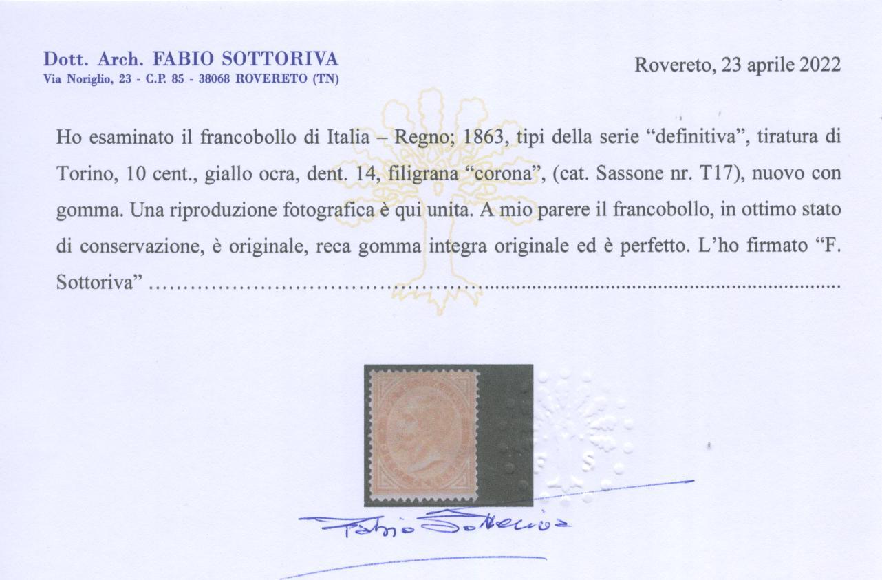 Scansione lotto: REGNO 1863 10C. TORINO 7 ** CENTRATO CERT.