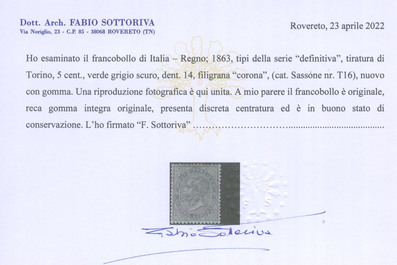 Scansione lotto: REGNO 1863 5C. TORINO 8 ** CENTRATO CERT.