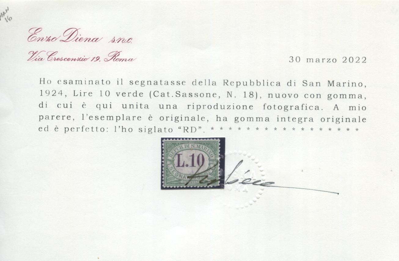 Scansione lotto: SAN MARINO 1924 TASSE RARA 9V. 2 ** LUSSO CERT.