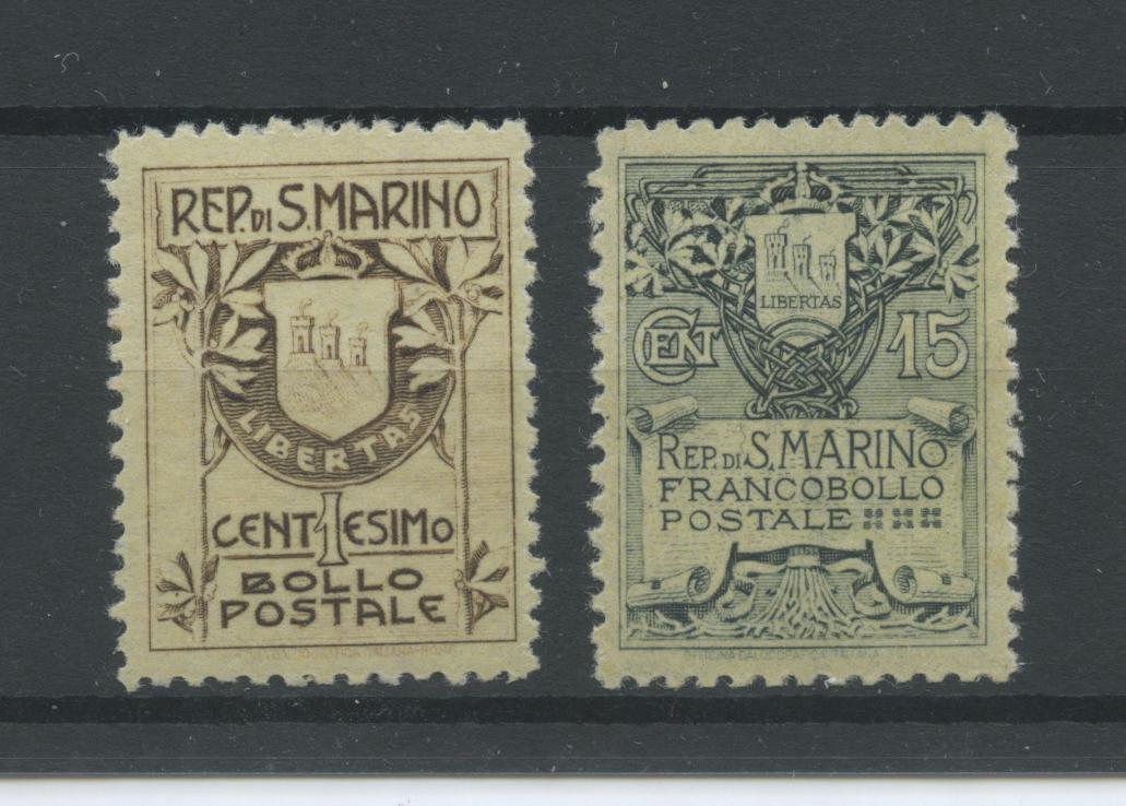 Scansione lotto: SAN MARINO 1910 STEMMI RARI 2V. 2 ** LUSSO CERT.