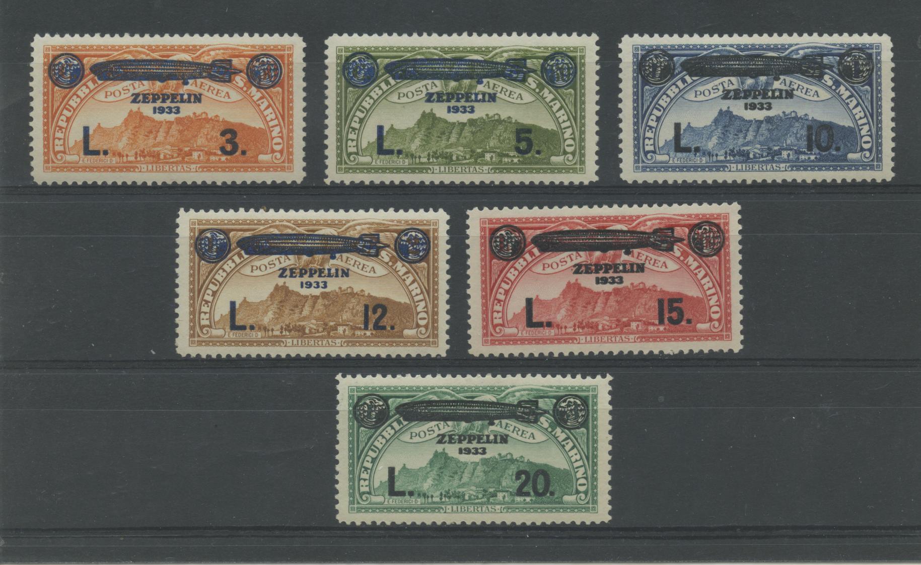 Scansione lotto: SAN MARINO 1933 ZEPPELIN 6V. 3 ** LUSSO CERT.