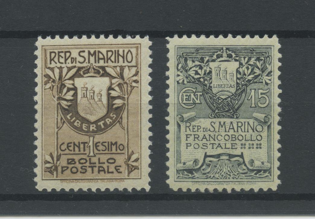 Scansione lotto: SAN MARINO 1907 STEMMI 2V. 2 ** CENTRATO