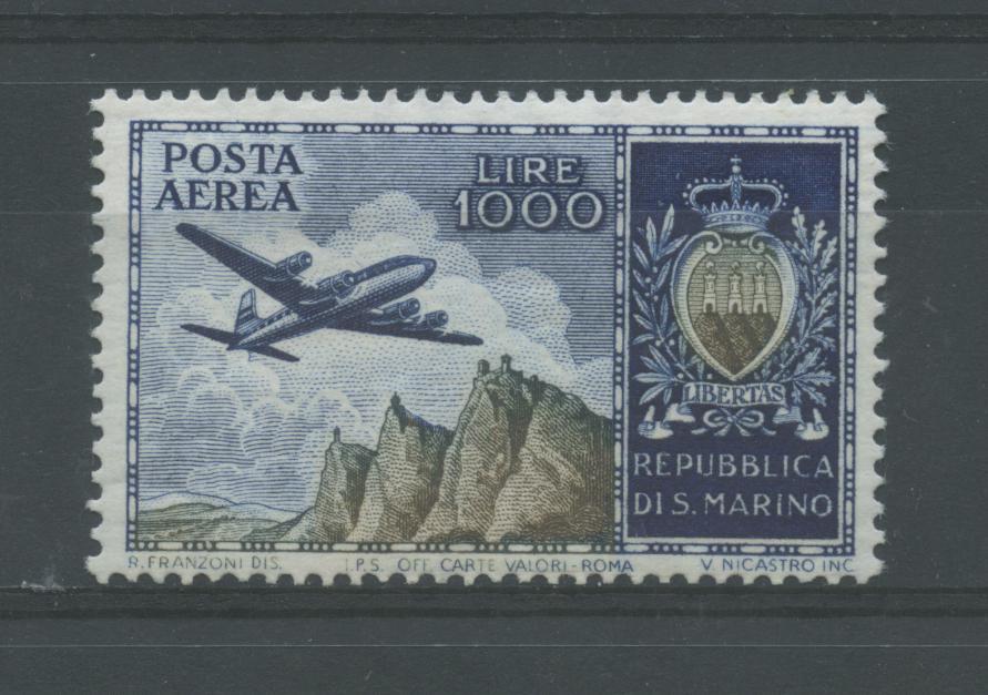 Scansione lotto: SAN MARINO 1954 POSTA AEREA L.1000 2 ** CENTRATO